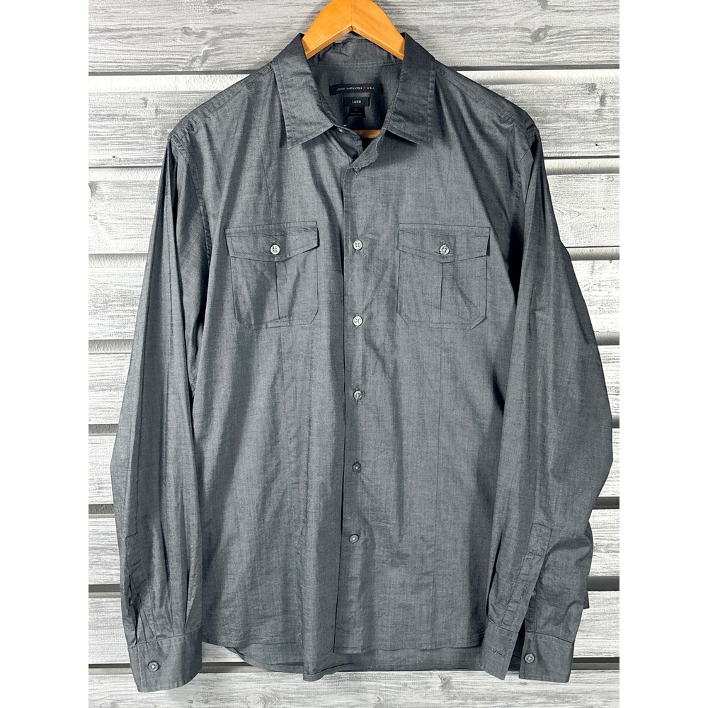 John Varvatos USA Luxe Mens Large Grey Button Down Long Sleeve Shirt Pockets